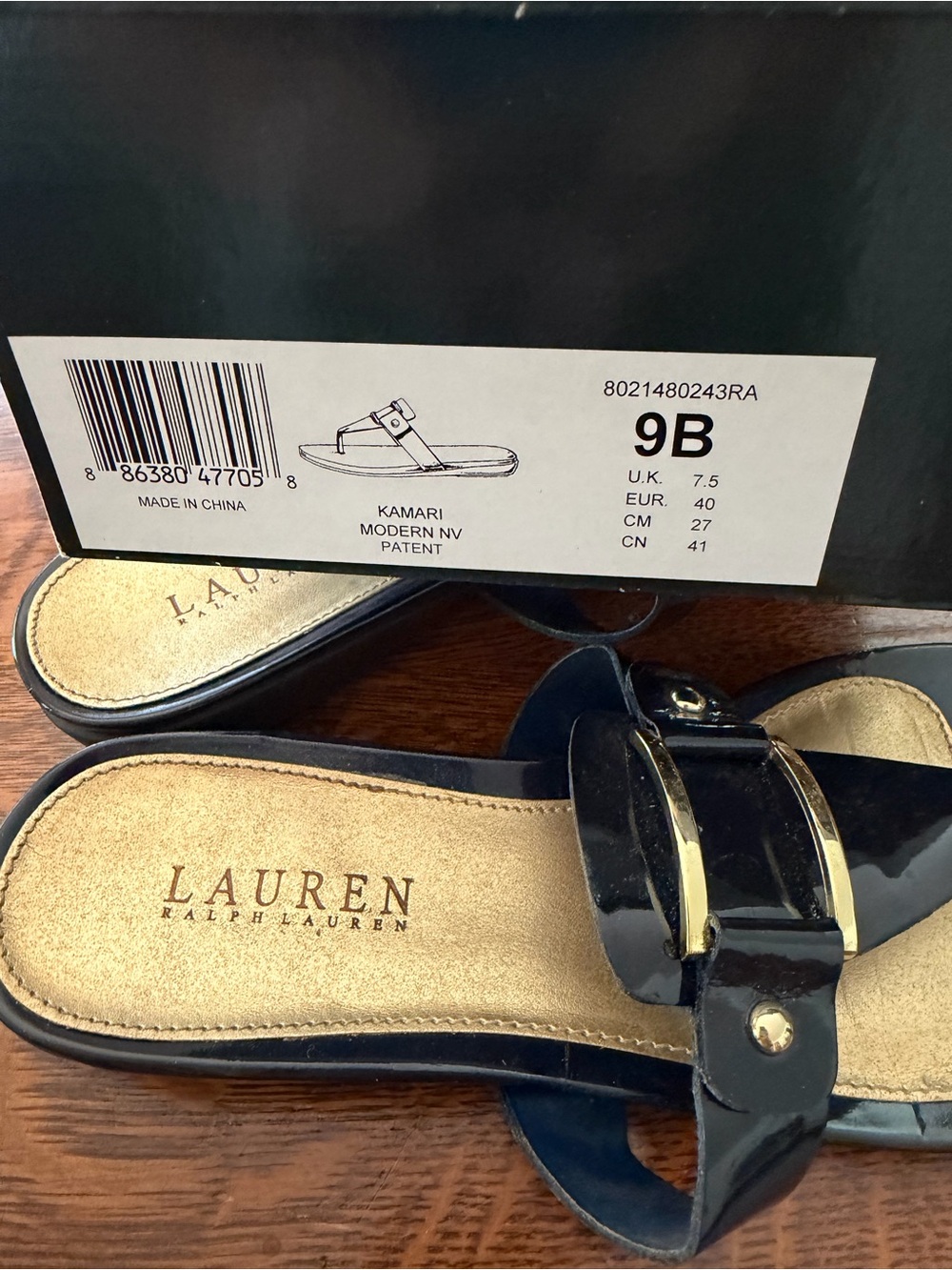 LAUREN Ralph Lauren Black Leather Buckle Thong Sandals Sz 9 B - Picture 6 of 6